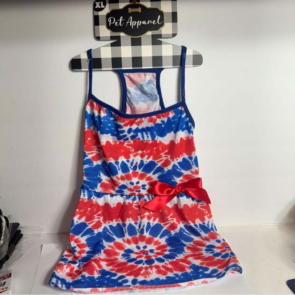 NWT. Woof Pet Apparel Americana Tie Dye Dog Dress Size: XL.